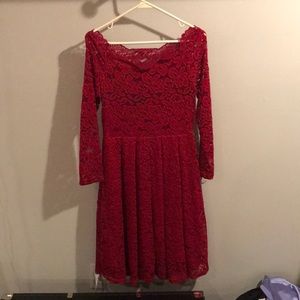 Red lace off the shoulder dress